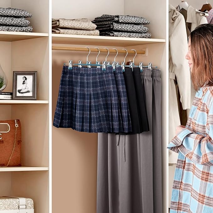 20 Pack 12Inch Heavy Duty Pants Skirt Hangers with Clips,Metal Trousers Hanger for Jeans Black Non Slip Women Shorts Hangers Saving Space Clothing Hanger for Adult,Men,Children,Kid,Baby