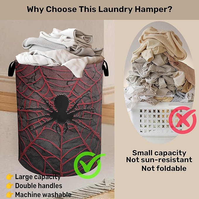 Spider Web Cool Foldable Laundry Hamper - Waterproof Fabric Storage Basket with Handles, Clothes Hampers for Laundry,Bedroom,Dorm