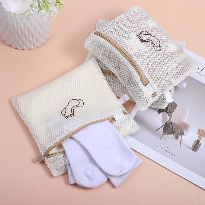 4 Pcs 7.87×7.09 Inch Small Mesh Laundry Bags for Socks, Durable Polyester Lingerie Delicates Bag for Washing Machine, Useful for Masks, Underwear(3 socks washing bag +1Bra Laundry Bag)