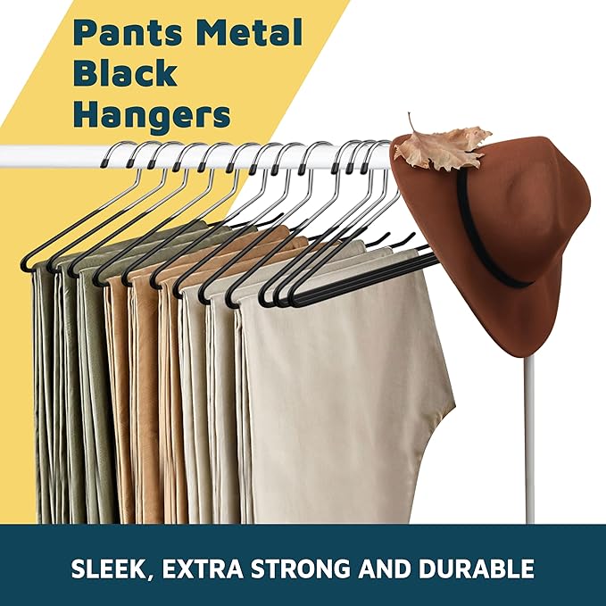 Lifemaster Metal Pants Hanger Set - 20 Pieces Elegant Non-Slip Closet Space Saving Hanger Set for Pants, Trouser, Blankets, and Jeans with Rubber Coating and Open Ended Sleek Design - Black