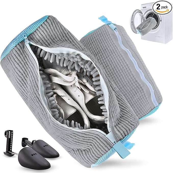Shoe Washing Machine Bag, Laundry Shoe Bag for Washing Machine, Reusable Washing Bags for Washer and Dryer, 2 Pack Grey Shoe Washing Bag for Sneakers, Trainers & Tennis Shoes