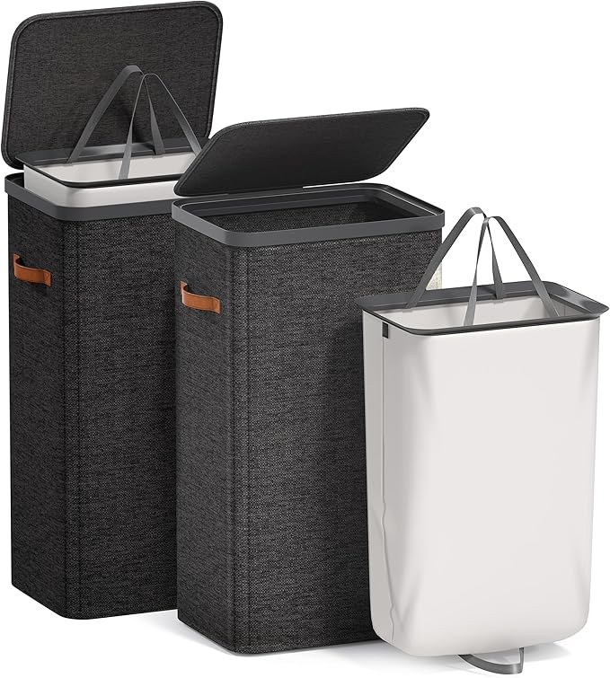 Sorbus Laundry Hamper with Lid - Collapsible Fabric Laundry Basket with Handles and Removable Laundry Bag – 26.5 Gallon (100 L) Dirty Clothes Hamper for Bedroom, bathroom and dorm - 2 Pack (Black)