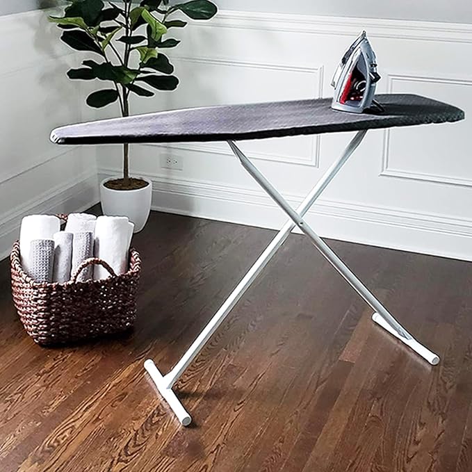 Homz T-Leg Clothes Ironing Board, Portable Compact Foldable Standard Size Adjustable Height with Foam Pad & Cotton Cover, Charcoal Gray