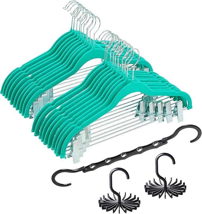 VECELO Premium Velvet Clothes Hangers Suit with Metal Clips (20 Pack)-Non Slip & Space-Saving with 1 Magic Hangers & 2 Tie Rack Excellent for Men and Women