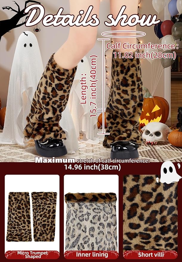 Zando Furry Faux Fur Leg Warmers for Women - Soft Fluffy Legwarmer Winter Boot Cuffs Covers for Daily Halloween Santa Costume