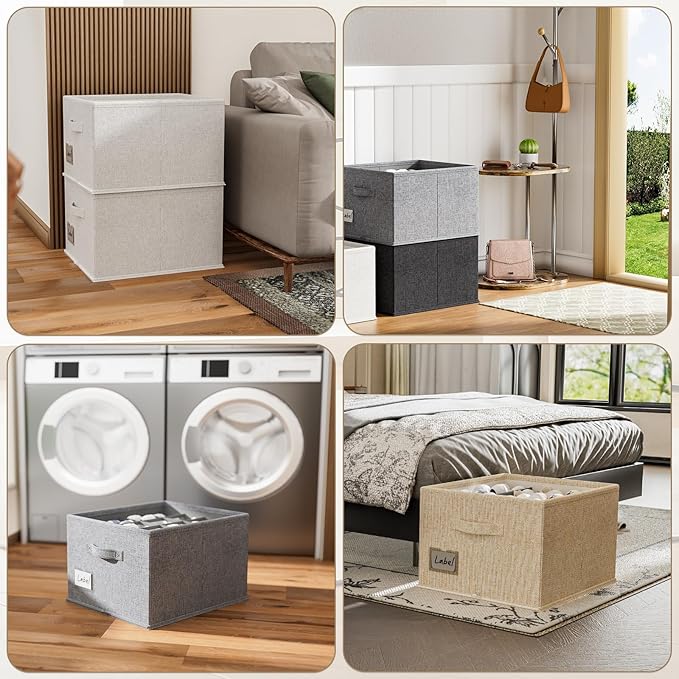 2 Pack Shoe Organizer for Closet, Fits 16-32 Pairs Fabric Shoe Storage Bins Large Shoe Box Storage Containers with Bottom Support for Shoes Space Saving Shoes Holder (Beige, 19.7*15.7*11.8in)