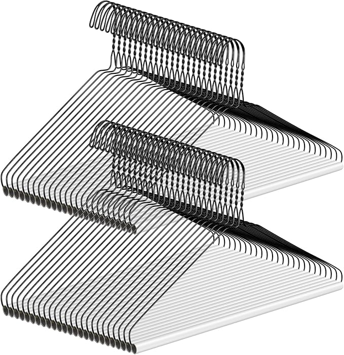50 Pcs Dry Cleaner Hangers with Tubes - 16" Wire Hangers Bulk for Pants Caped Suit & Strut Home or Dry Cleaners (Black)