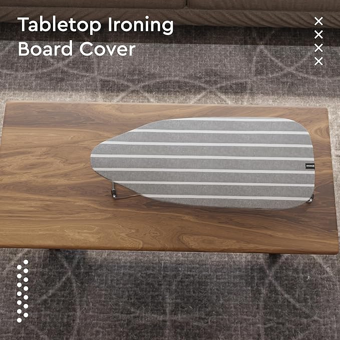 Encasa XO Ironing Board Cover and Pad 28"x12" - 4mm Felt Mini Iron Board Cover with Padding, Stain-Safe Dye, Non Slip, Elastic Bungee Cord Tightening, Heat Resistant Roma Grey Stripes
