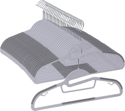 Nouva Heavy Duty Plastic Clothes Hangers 50 Pack - Non-Slip Design 0.24 Inches Thick,360° Swivel Hook Space Saving Organizer Coat Hanger for Bedroom Closet,Shirts,Pants,Grey