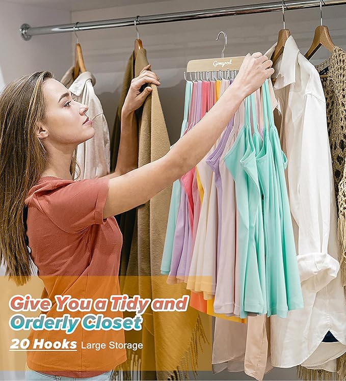 Bra Hanger for Closet, Tank Top Hanger w/20 Hooks Capacity Foldable Wood Space Saving Hangers, 360°Rotating Closet Organizers and Storage for Dorm & Apartment for Bra Scarf Ties(1 Pack)