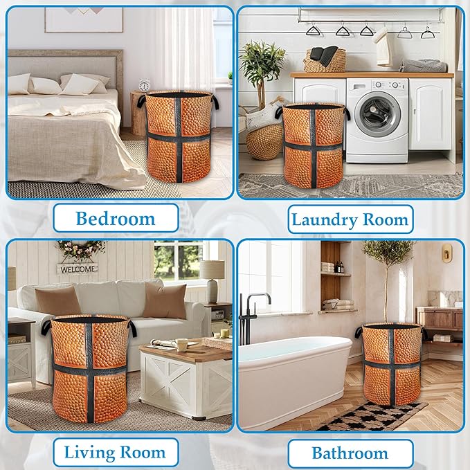Basketball Large Storage Basket Collapsible Laundry Basket Oxford Storage Bin for Toy Bins Gift Baskets Bedroom Clothes Children Nursery Hamper 16" X 20.8"
