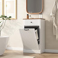 Fluted Tilt Out Laundry Hamper Cabinet, 10 Gallon Hidden Trash Can Cabinet, Wooden 2 in 1 Tilt Out Garbage Can for Kitchen, Bathroom (Antique White, Single)