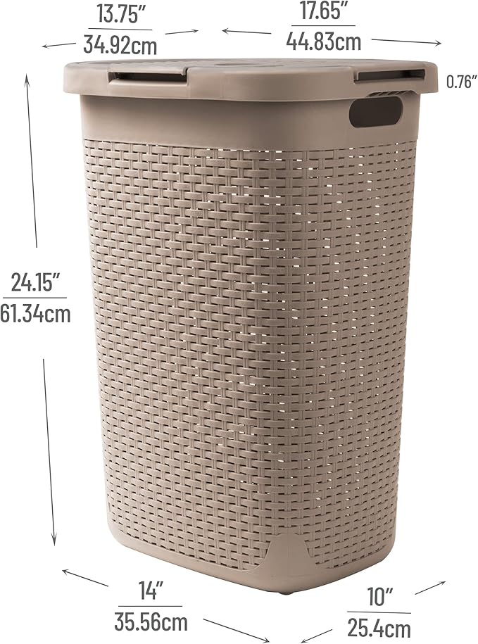 Mind Reader Slim Laundry Hamper with Lid, 60L Tall Clothes Basket, Narrow Tapered Design for Bathrooms, Closets and Laundry Rooms, Plastic, 2 Pack