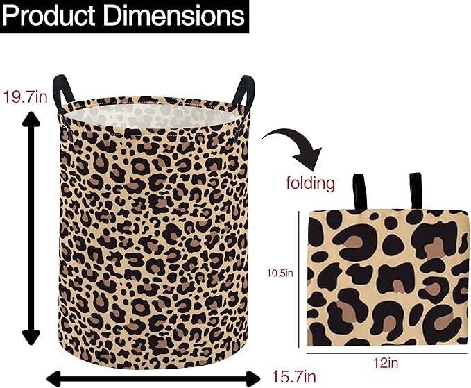 ESSME Kids Laundry Basket,Leopard print Hamper Collapsible Canvas Storage Bin for Girls, Cute Hamper,Gift Baskets(Leopard print)