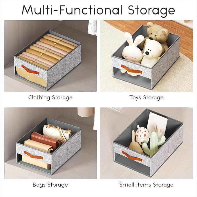 Drawer Organizers and Storage - 12 Pack Foldable Pants Organizer with Clear Window & Handles, Fabric Closet Organizer for Clothes, Jeans, Sweaters, Towels, T-shirt, Scarf (Ant Light Gray)