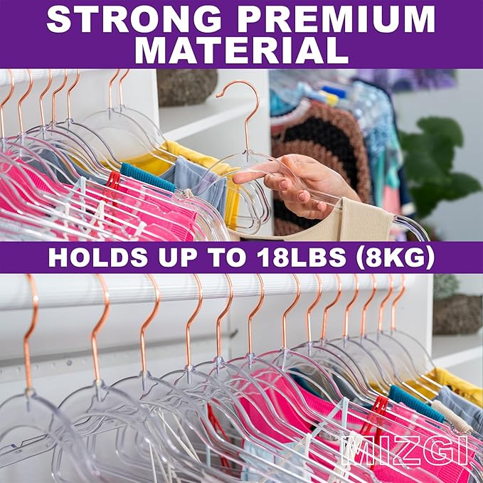 Premium Clear Invisible Acrylic Hangers,Crystal Plastic Hangers,Clear Hangers 50 Pack Ultra Slim & Space Saving Suit Hangers for Coats, Pants & Dress Clothes