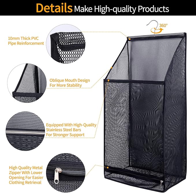Hanging Collapsible Breathable Mesh laundry bags,Fast Drying Portable Space Saving Laundry Hamper for dorm,Rv Laundry Hamper Storage (Black)