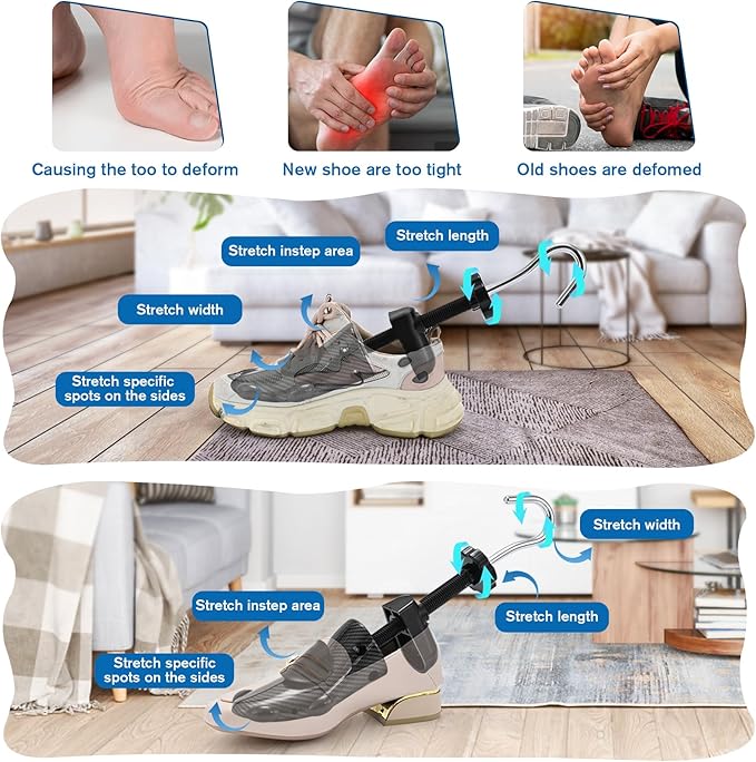 eachway Shoe Stretcher Shoe Widener Adjustable Width Length Wide Feet Shoe for Men Women (M for M's Us6.5-10; Wm's Us10-13.5) Black