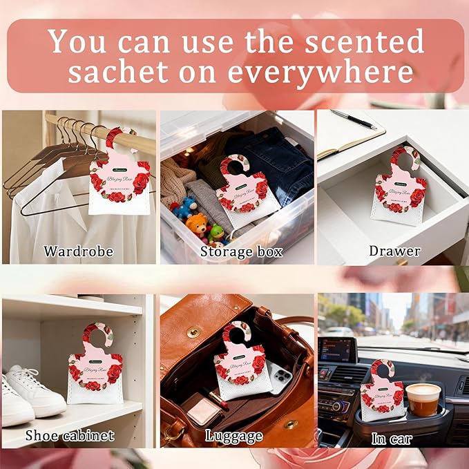 15 Packs Scented Sachets Bag for Drawers and Closets, Air Freshener for Home Fragrance Sachet, Long-Lasting Hanging Closet Deodorizer Smell Goods for House (Blazing Rose)