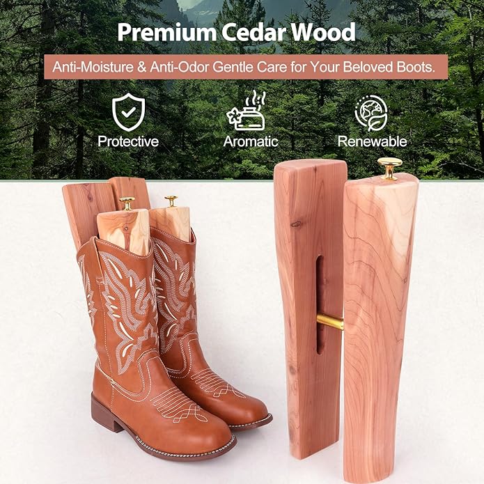 Cedar Boot Tree Shaft Shaper, Tall Boot Inserts Shape Holders,Cedar Cowboy Boots Tree for Men & Women