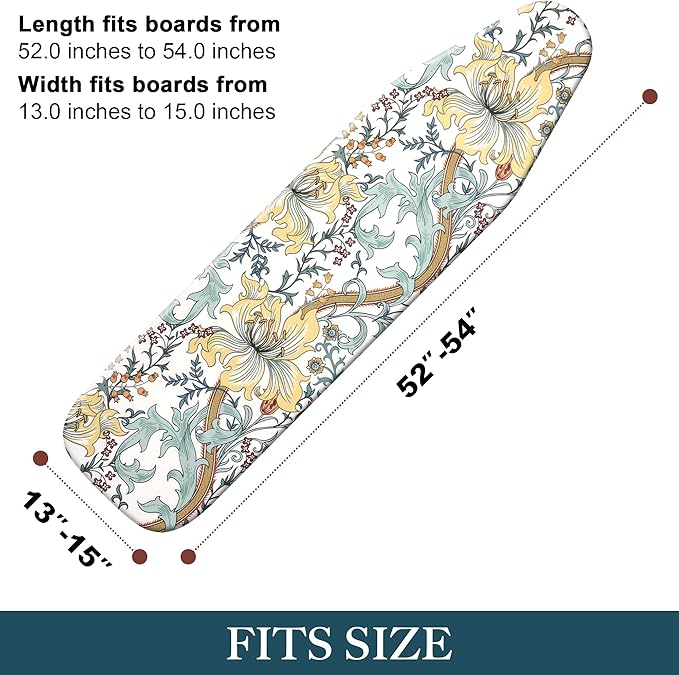 Standard Size Ironing Board Cover and Pad, Full Size Scorch Resistant Padding, 100% Organic Cotton, Heat-Resistant & Washable – Elastic Trim for Easy Installation