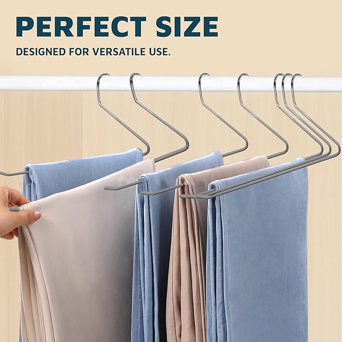 Lifemaster Metal Pants Hanger Set - 20 Pieces Elegant Non-Slip Closet Space Saving Hanger Set for Pants, Trouser, Blankets, and Jeans with Open Ended Sleek Design - Gray