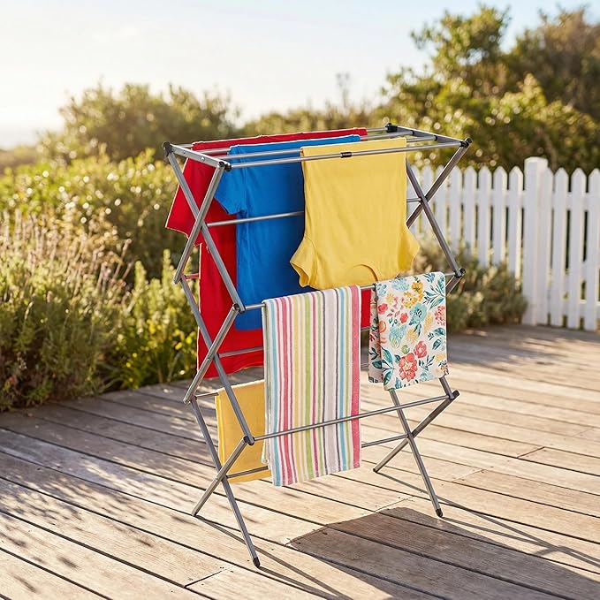 Drying Racks 3 Tier Expandable Clothes Airer Collapsible Clothes Drying Rack, Space-Saving Laundry, Hanging Clothes Indoors & Outdoors, Lightweight, Compact, Folds Away for Convenient Storage