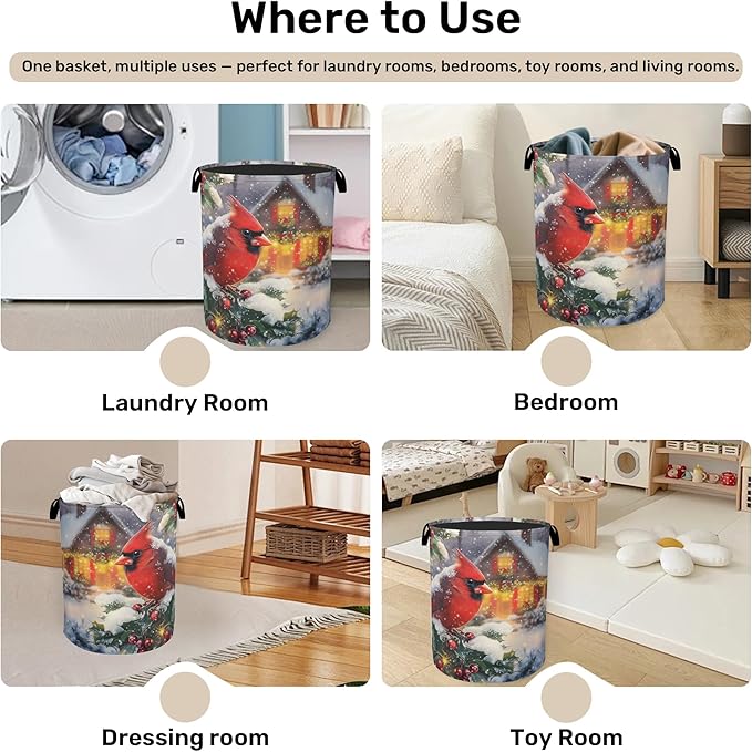 Red Cardinal Cottage Foldable Laundry Hamper - Waterproof Fabric Storage Basket with Handles, Clothes Hampers for Laundry,Bedroom,Dorm