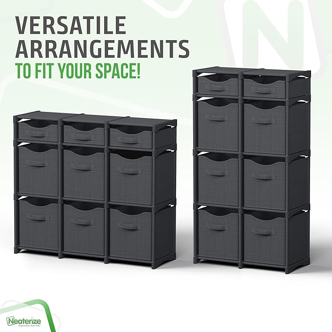 9 Cube Storage Organizer With Bins Included - Closet Storage With 9 Storage Bins - Easy To Assemble Storage Unit With Drawers - Closet Organization For Clothes, Bedroom, Nursery, & Toys (Dark Grey)