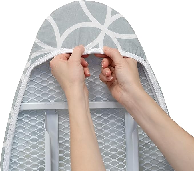 Westex Fancy Circles Heavy Duty Ironing Board Cover and Pad, Thick 3-Layer Stain Resistant Padding, Elasticized Skirt, Click-to-Close Fastener, 15 x 54 Inch (Board NOT Included, Cover ONLY)