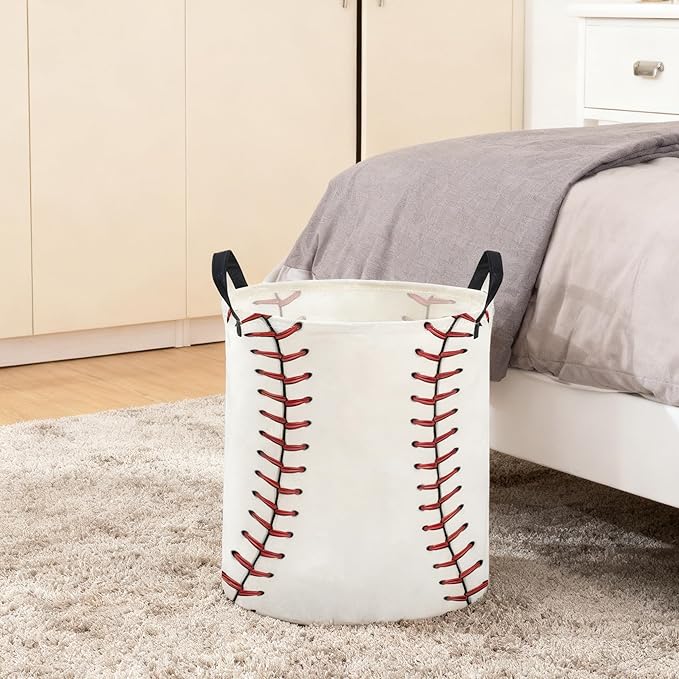 ESSME Kids Laundry Basket,Baseball Hamper Collapsible Canvas Waterproof Storage Bin for Boys, Cute Hamper,Gift Baskets(Baseball)