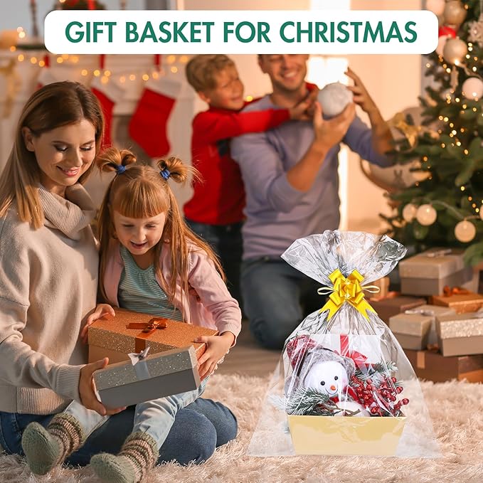AFOROEOA 6PACK Baskets For Gifts Empty, 10x12”Thick Kraft Gift Basket with 6Bows 6Bags Empty Gift Baskets for Christmas, Valentine’s Day, Easter, Birthdays, Valentine’s Day Wrapping Gift