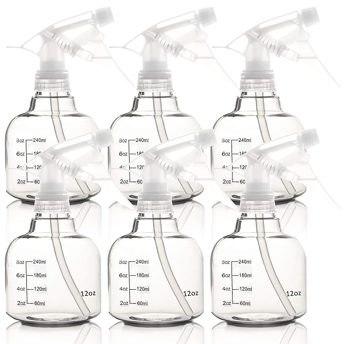 Youngever 6 Pack Empty Plastic Spray Bottles, Spray Bottles for Hair and Cleaning Solutions (12 Ounce)