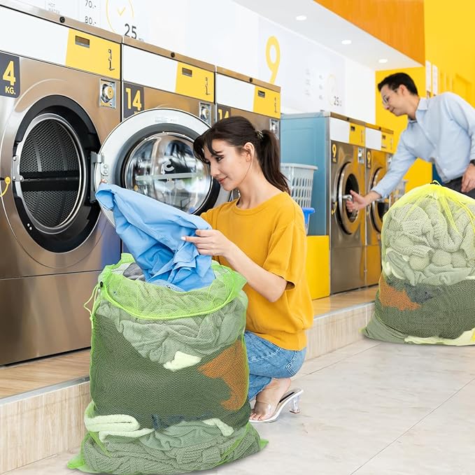 4 Pcs Mesh Laundry Bags Multicolor 27 x 36 Inches Washable Laundry Hamper Liner with Locking Drawstring Closure Sturdy Laundry Mesh Wash Bags for Travel, Storage, Sports, College, Dorms