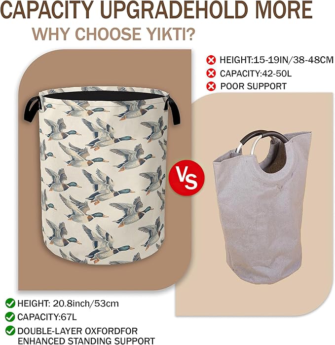 Vintage Mallard Duck Laundry Basket,Rustic Farmhouse Clothes Hamper,Oxford Cloth Collapsible Nursery Hamper Storage Organization for Bedroom,Bathroom,Office,College Dorms,16x20 Inch