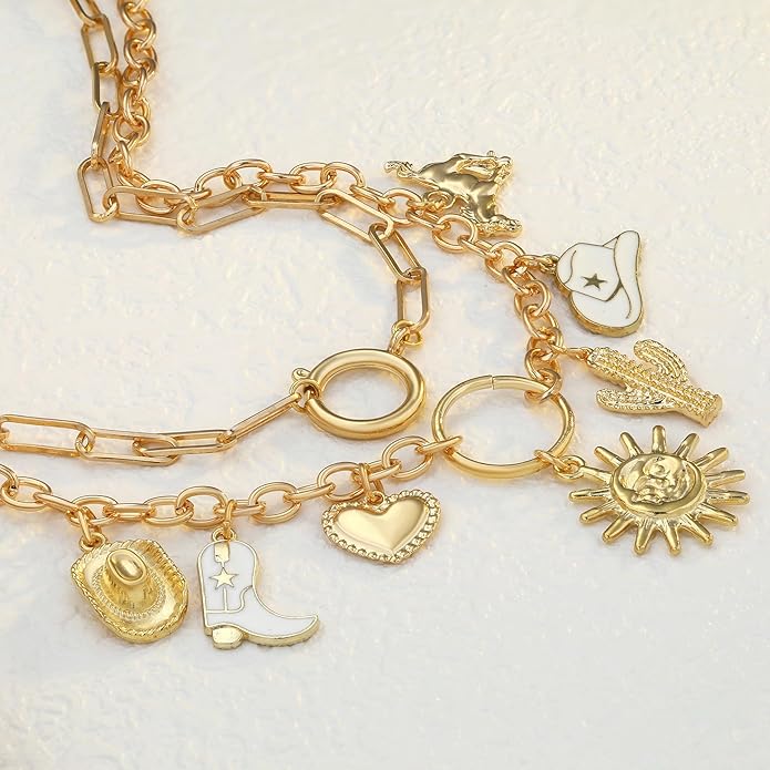 Chunky Gold Necklace for Women Gold Evil Eye Cowboy Pendant Necklace Dainty Paperclip Chain Vintage Luck Amulet Choker Necklaces Celestial Jewelry Gift