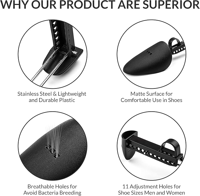 FONHERILI WAJJ 10 Pairs Practical Adjustable Length Men Shoe Tree Stretcher Holder Shaper Support with A Shoe Bag(Men Black)