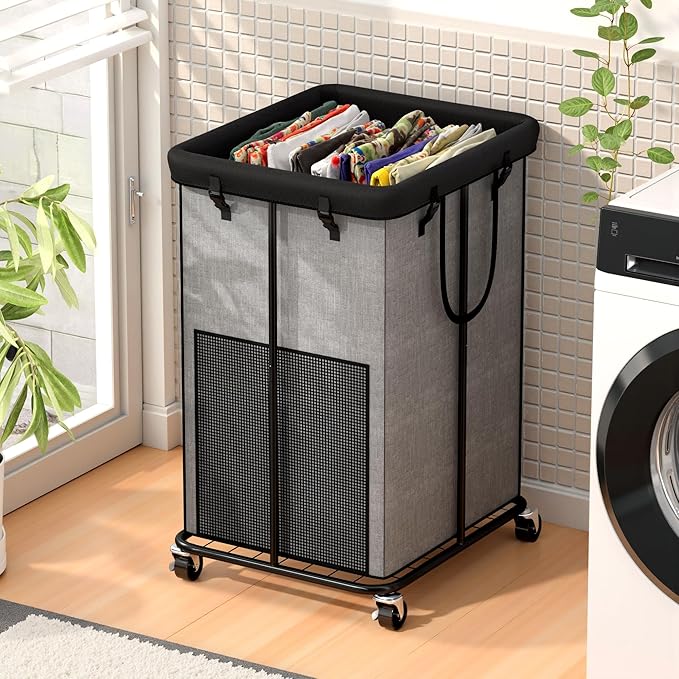 150L Large Laundry Hampers, Oxford Fabric Laundry Hampers Clothes Hampers, Metal Frame and Removable Bag Design with Wheels, Suitable for Bedroom, Bathroom, Dorm Room, Laundry Room (Cationic Gray)