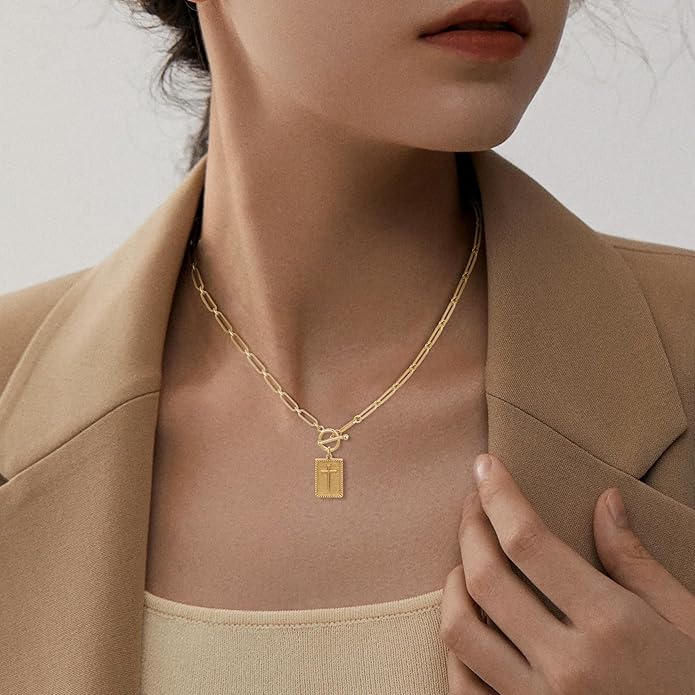 Chunky Gold Necklace for Women Gold Evil Eye Cowboy Pendant Necklace Dainty Paperclip Chain Vintage Luck Amulet Choker Necklaces Celestial Jewelry Gift