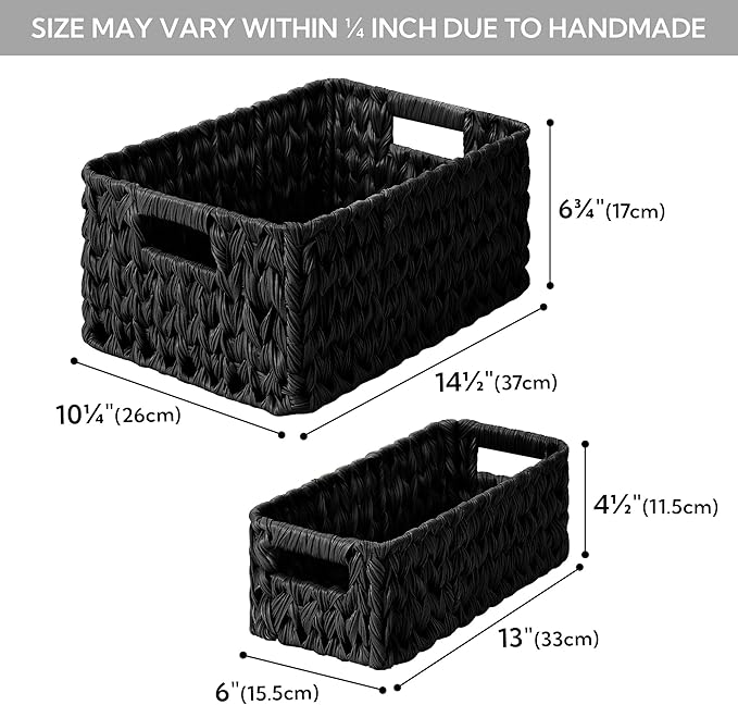 GRANNY SAYS Wicker Baskets for Storage, Wicker Storage Basket for Organizing, Large Woven Baskets, Waterproof Basket for Vanity, Home Decor, Black, 3-Pack