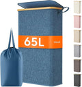 Lifewit 65L Slim Laundry Hamper with Lid, Narrow Laundry Basket with Removable Bag & Bamboo Handles, Fodable Thin Dirty Clothes Hamper for Laundry Collapsible Bin for Bathroom Bedroom Dorm, Dark Blue
