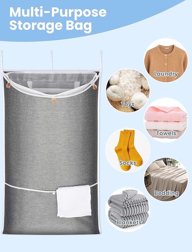 NiHome XXL Hanging Laundry Hamper Bag 39.4"x22.4" with Removable Delicates Bag, 2-in-1 Door Hamper with Dual Hooks, Wide Opening Laundry Bag for Dorm Bedroom Bathroom(Use Together or Separately)