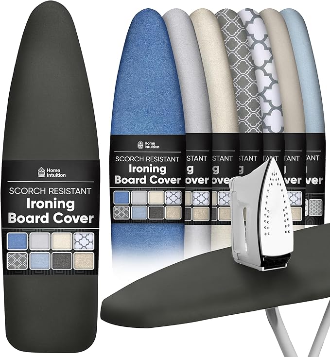 Home Intuition Extra Thick Ironing Board Cover and Pad Iron Scorch Resistant with Hook and Loop Secure Fastener and Elastic Edge,15x54, Standard Size Coated Thick Padding, Charcoal