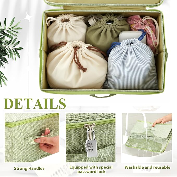 Discreet Lockable Toy Bag Storage Organizer Toy Bag Storage Bins Case with Zipper Lid for Women and Men Clothes Container(Light Green,15 x 10 x 6.3 Inch)