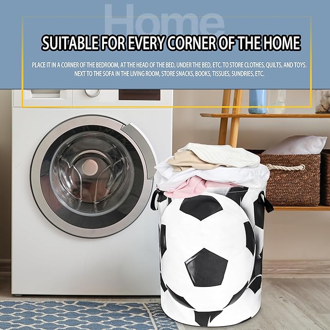 Soccer Laundry Basket Ball Foldable Oxford Cloth Funny Tote Bag Laundry Hamper Clothes Storage Bucket Organizer For Bathroom/Laundry Storage/Bedroom 18.9x16.5 In