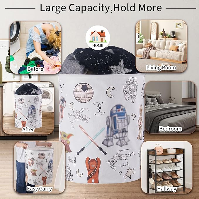 Room Nursery Decor,Baby Laundry Large Hamper Foldable With Waterproof Pe Coating,Dirty Clothes Basket Featuring The Child,Bedroom,Bathroom Set,Toy Bin,Kids Birthday Gifts,White (round)
