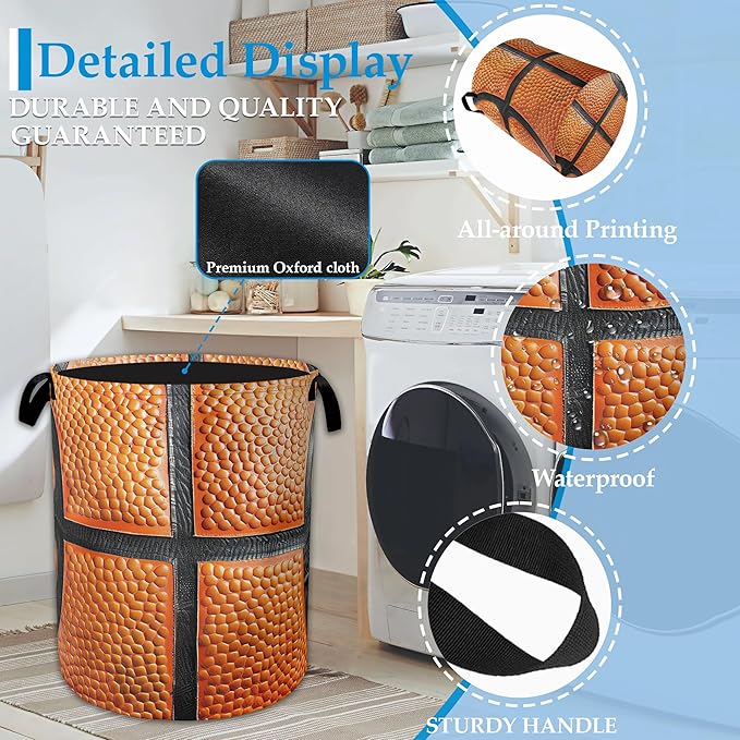Basketball Large Storage Basket Collapsible Laundry Basket Oxford Storage Bin for Toy Bins Gift Baskets Bedroom Clothes Children Nursery Hamper 16" X 20.8"