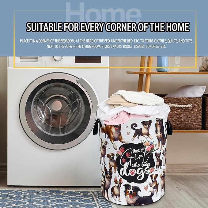 Dog Laundry Basket Puppy Lovers Foldable Waterproof Oxford Cloth Funny Tote Bag Laundry Hamper Clothes Storage Bucket Toy Organizer For Bathroom/Laundry Storage/Bedroom 18.9x16.5 Inch