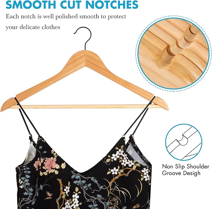 JS HANGER Wooden Hangers 20 Pack, Natural Wood Suit Hangers with Non Slip Shoulder Grooves, Clothes Hangers for Coats, Shirts, Jackets, Pants, Suits