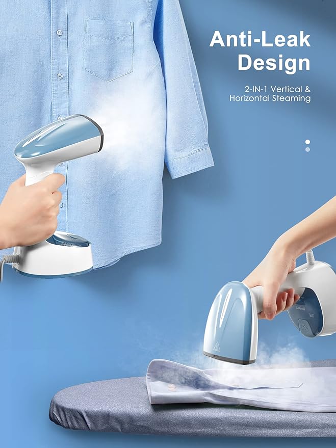 Reemix Steamer for Clothes, Folding Handheld Design Garment Wrinkles Remover, 20g/min Strong Penetrating Steam, 25-Sec Fast Heat-up, for Home, Office and Travel (Blue Gray)